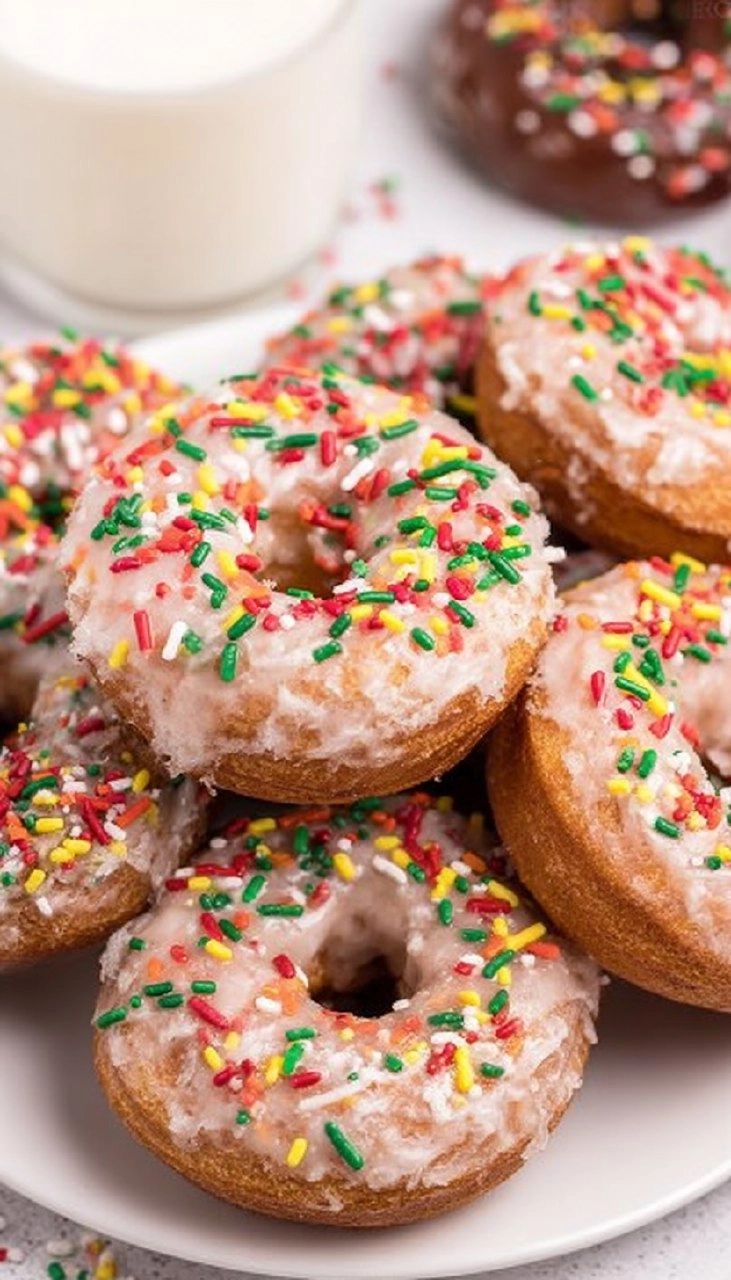 Air Fryer Christmas Donuts with Frosting and Sprinkles