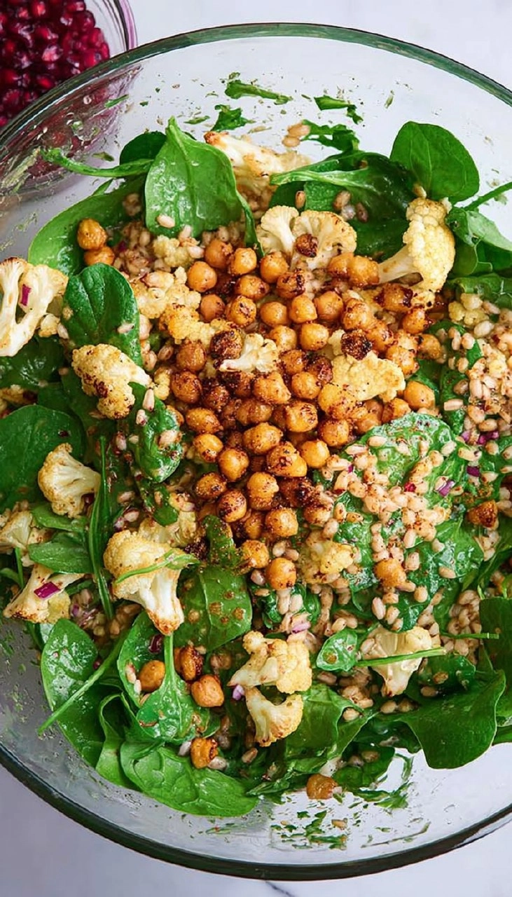Winter Roasted Cauliflower Salad with Grains and Spinach