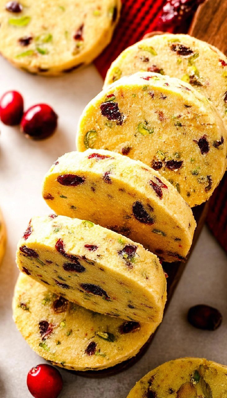 Cranberry Orange Shortbread Cookies with Pistachios
