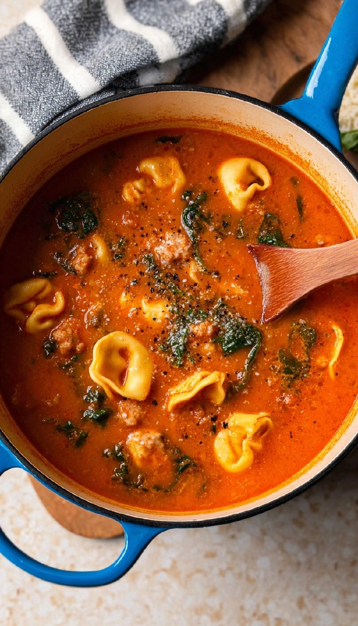 Sausage Tortellini Soup with Spinach